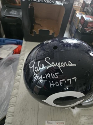 Casco de suspensión Gale Sayers inscripción autógrafa Roy-1965 Hof-77 Rk JSA... Foto 1 de 4