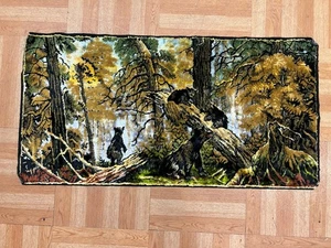 Vintage TAPESTRY WALL ART Black Bear mid century shag soft velvet cabin decor - Picture 1 of 8