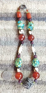 African Tribal Necklace Sterling Silver Gemstones And Trade Beads - Picture 1 of 14