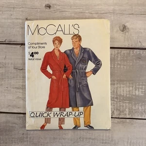 McCalls 0011 Sewing Pattern Quick Wrap Up Robe Collar Tie Belt Unisex S-XL UNCUT - Picture 1 of 5