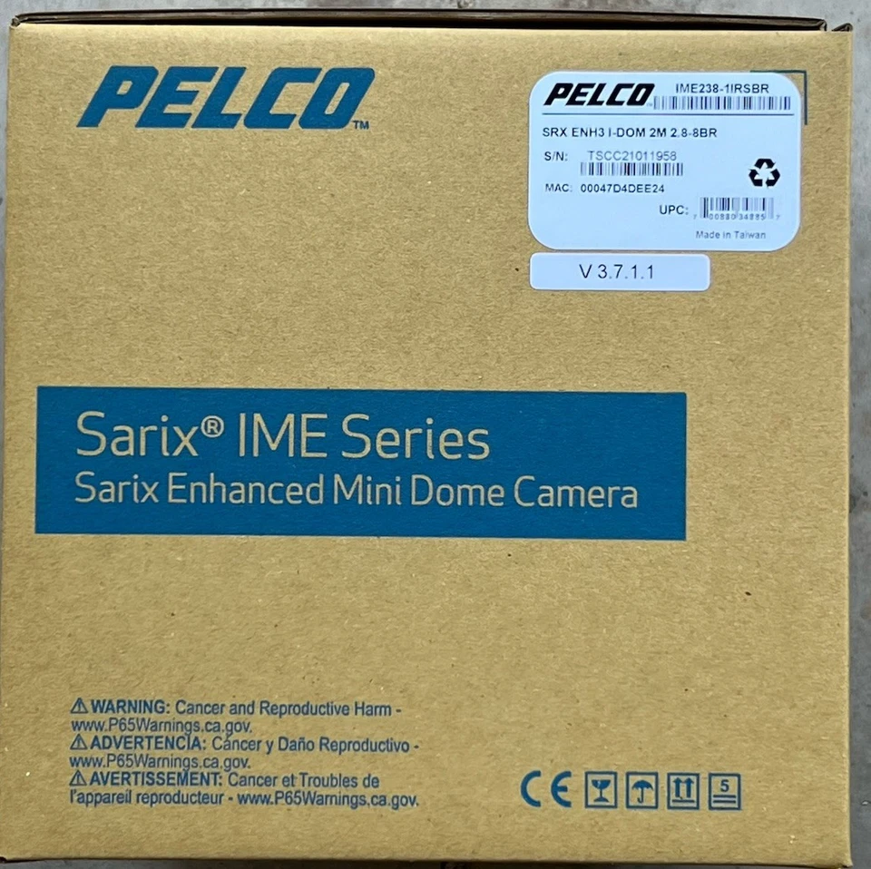 PELCO SARIX ENHANCED IME238- 1IRSBR 2MP NETWORK DOME CAMERA WITH 2.8-8BR LENS - Image 1 of 4
