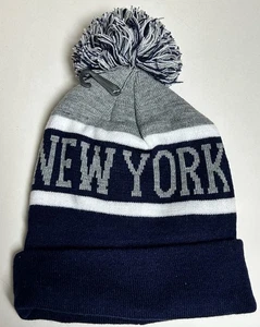 New York Headwear New York Yankees Bommel Strickmütze Beanie Blau Grau Brandneu - Bild 1 von 1