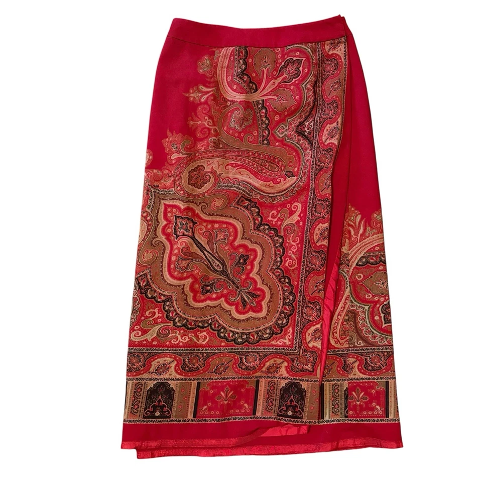 Vintage Talbots Wrap Skirt Women's Petite 14 Red Paisley 100% Wool - Image 1 of 4
