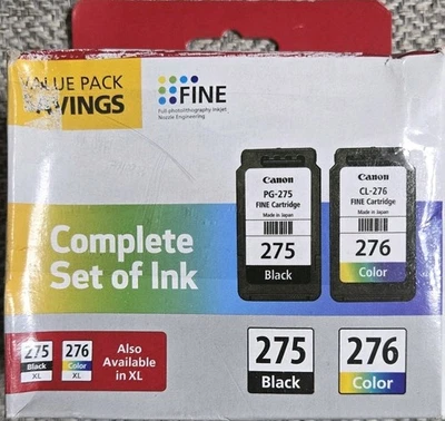 Canon PG-275 Black CL-276 Tri-Color Ink Cartridge Value Pack GenuineOEM Open Box - Image 1 of 4
