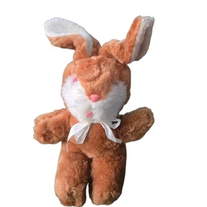 Vintage 21" Plush Bunny Brown Rabbit Stuffed Animal 1970s Button Nose Eyes  - Picture 1 of 9