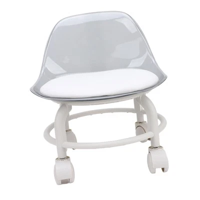 (Transparent White)Low Rolling Stool With Wheels Back Support Small Acrylic XO - Image 1 of 4