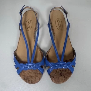 TALBOTS Bow Leather Sandal Strappy Open Toe Resort Summer Vacation Blue Sz 5.5B - Picture 1 of 5