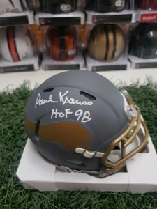 Minicasco Riddell de pizarra de los vikingos firmado por Paul Krause con HOF'98  - Imagen 1 de 2