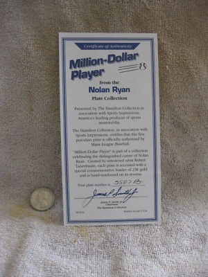 Nolan Ryan Million Dollar Player [Certificate of Authenticity] signed - Image 1 of 3