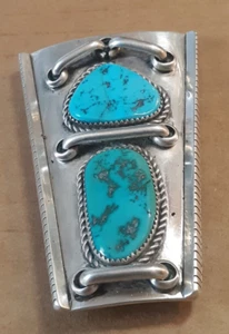 Navajo Lag-Zun Leonard Paquin Signed Solid Sterling Silver & Turquoise Bolo - Picture 1 of 16