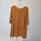 Yarn & Sea Women's Dress Size 1X Rust White Striped Stretch 3/4 Sleeves