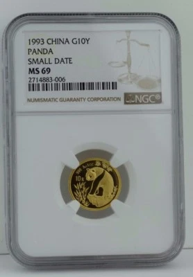 1993 China Gold 10 Yuan Panda Small Date NGC MS-69 - Image 1 of 4