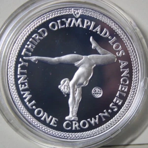 Isla de Man 1 Corona 1984 Plata "Olympia Los Angeles" #F6471 PP-Proof KM#119.b - Imagen 1 de 5