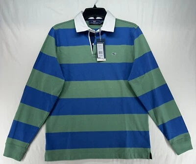 Camisa Vineyard Vines Canfield Rugby Manga Larga Rayas Azul Verde Niños Talla XL Foto 1 de 4