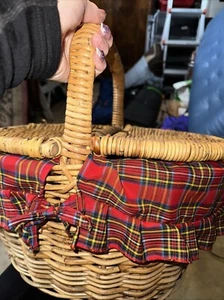 Vintage PICNIC TIME Woven Lined Basket & Setting For 4 See Description - Picture 1 of 23