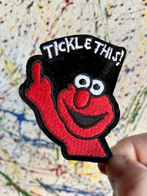 Elmo Iron On Patch Red White Black “Tickle This” Embroidered - Image 1 of 2