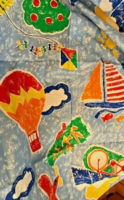 Princess Fabric Inc. Large Print Juvenile Boat ,Hot Air Balloon Bike 45" x 24" + - Image 1 of 4