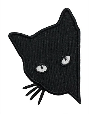 CISCOKID PATCHES Black Cat Peeker Embroidered Applique Iron On Patch Halloween Trick or Treat