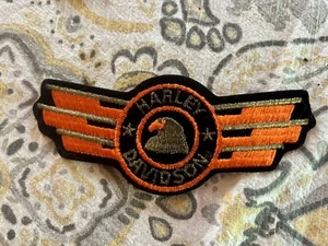 Vtg New Rare Harley Davidson Motorcycle Gold Bald Eagle Stars Bar Patch Orange - Picture 1 of 1