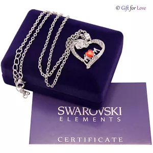 Collana donna argento Swarovski Elements originale cristallo cuore rosso mamma - Foto 1 di 3