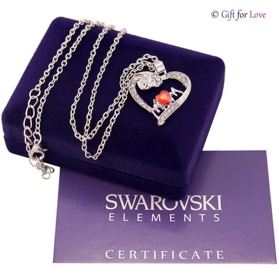 Collana donna argento Swarovski Elements originale cristallo cuore rosso mamma - Immagine 1 di 3