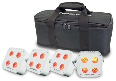 Rockville 4 PACK MINI RF4 V2 WHITE DJ Par Wash Up Lights+Wireless DMX+App+Bag - Image 1 of 4