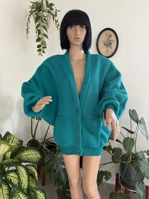 Suéter de mujer vintage de los 80 NOS verde azulado estilo mohair suave de gran tamaño ala de murciélago S-M Foto 1 de 4