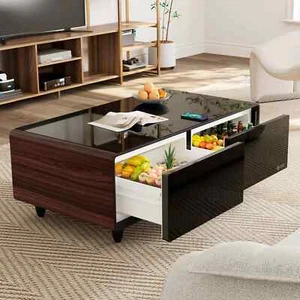 51" Smart Coffee Table with Fridge and Bluetooth Speakers Walnut - Picture 1 of 12