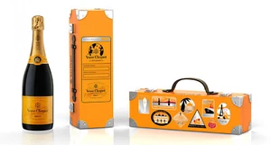 RARE VEUVE CLICQUOT CHAMPAGNE TRAVEL TRUNK SUITCASE BOX CARRIER HANDLE - Picture 1 of 10