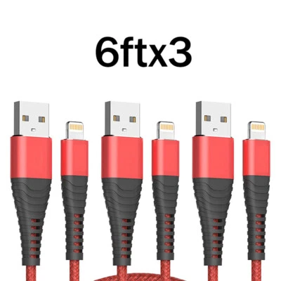 3 Pack Fast Charger Cable Heavy Duty For iPhone 13 12 11 X XR 8 7 Charging Cord - Image 1 of 4