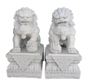 Pair of 9" White Feng Shui Chinese Civilian Fu Dog, Foo Dogs Door Guardian Templ - Picture 1 of 4