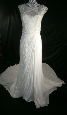 Karen Willis Holmes Silk 8 Wedding Dress Ivory Gown Train Column Pleats $3450 - Image 1 of 4