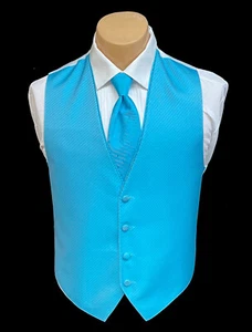 Men's Malibu Blue Tuxedo Vest with Tie Aqua Groom Prom Wedding Party Cruise - Picture 1 of 10