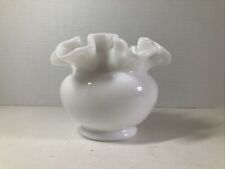 Vintage Fenton Ruffled Crimped Edge Small White Milk Glass Melon Vase