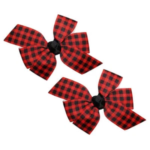 WD2U Baby Girl Set of 2 Red Black Buffalo Plaid 3" Pigtail Hair Bows Clips - Picture 1 of 3