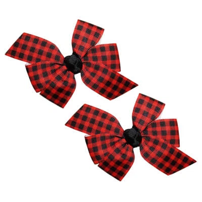 WD2U Baby Girl Set of 2 Red Black Buffalo Plaid 3" Pigtail Hair Bows Clips - Image 1 of 3