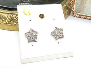 Silver Tone White Rhinestone Star Stud Earrings V31 - Picture 1 of 1