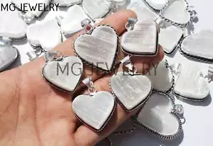 10 Piezas Lote Natural Forma Corazón Selenita Gema Bañado en Plata Colgantes - Imagen 1 de 6