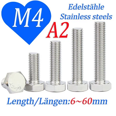 Set viti esagonali in acciaio inox M4 A2 bulloni esagonali completamente filettati Din 933 M4x6~50 - Immagine 1 di 4