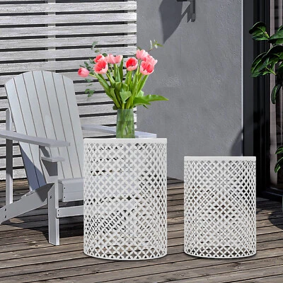 2PCSModern In/Outdoor Side Table Metal Frame Accent Table Round End Table Decor - Image 1 of 4