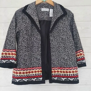 Chaqueta Alfred Dunner Frente Abierto Negra Blanca 10P Manga 3/4 Forrada - Imagen 1 de 9