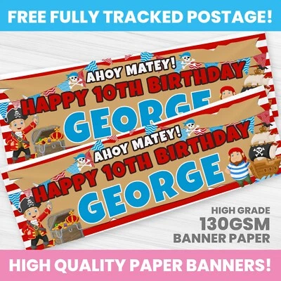 PERSONALISED PIRATES BIRTHDAY BANNER PARTY DECORATION BANNERS - Image 1 of 3
