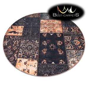 Modern amazing printed RUG ANTIKA patchwork black round greek washable practical - Picture 1 of 12