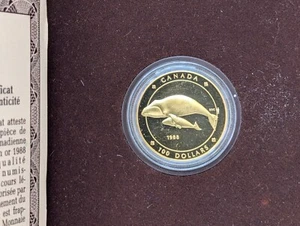1988 Canada $100 Dollar Proof 1/4 oz Gold Coin, Bowhead Whale, In Box w/ COA - Picture 1 of 13