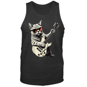 Gato tocando guitarra banda de música rock animales divertidos gatito camiseta sin mangas - Imagen 1 de 8