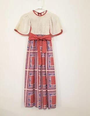 Maxi Vestido Boho De Colección Años 70 Talla 8 Niño Cottage Hada Niño Americana Hippie  Foto 1 de 4