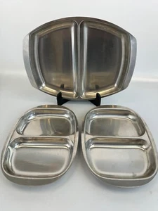 Set Vintage Kalmar Stainless Steel Oval Serving Dishes 18/8 Denmark Mod Retro - Picture 1 of 2