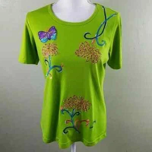 Indigo Moon Embellished Green Top - M - Neu mit Etikett - Bild 1 von 9