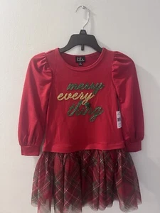 NWT Girls Lilt Long Sleeve Christmas Dress Sz XS Red Green Plaid Merry Everythin - Picture 1 of 6