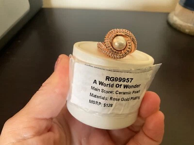 Bomb Party Ring Sz 7 June 2025 A World Of Wonder Ceramic Pearl Rose Gold Plating - Image 1 of 4